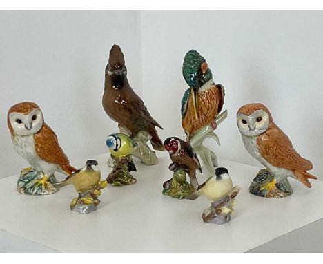 BESWICK, ROYAL WORCESTER and GOEBEL; ceramic models of birds, including owls, marsh tit, blue tit, goldfinch and others (8).