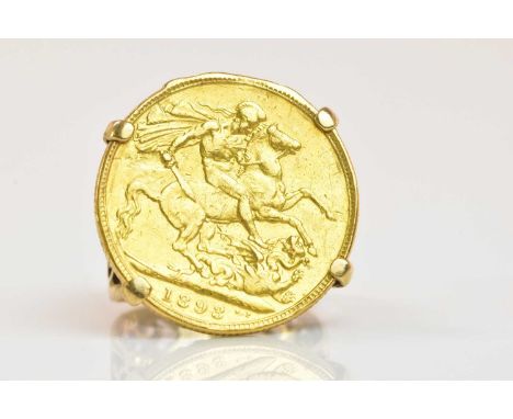 A Victorian full sovereign, 1893, now set in 9ct gold ring mount, size K, approx 12.54g.