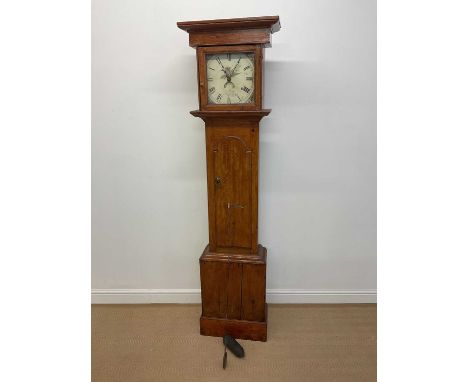 A pine longcase clock with painted dial (repainted), inscribed 'L. Jones, Newtown' and with thirty hour movement, height 202c