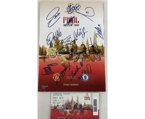 THE UEFA CHAMPIONS LEAGUE FINAL, MOSCOW 2008; a multi-signed programme and ticket stub for the match.