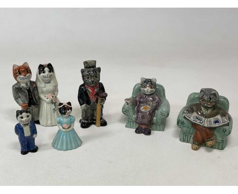 QUAIL CERAMICS; a group of ceramic cats dressed in various attire, largest height 17cm (6).