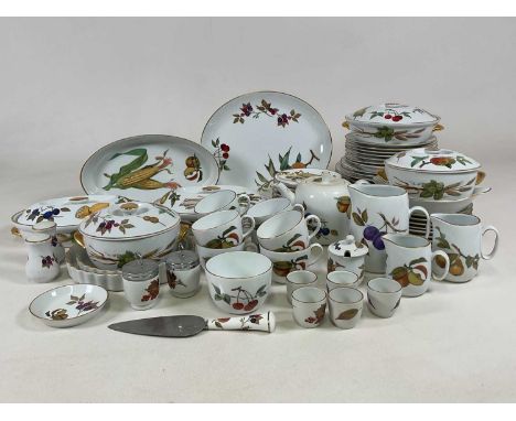 ROYAL WORCESTER; a quantity of dinner and tea ware in 'Evesham' pattern, including plates, serving dishes, teacups and saucer