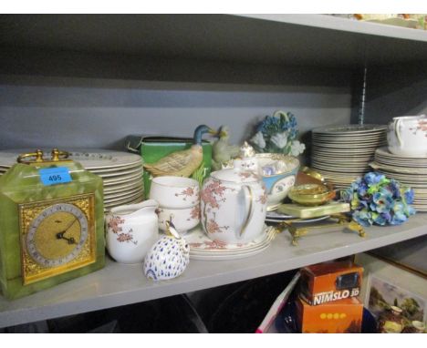 A mixed lot to include an onyx clock, Grainger Worcester bowl, Crown Derby paperweight and other items 