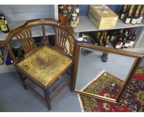 A 19th century oak corner splat back chair on tapering legs and united stretchers, together with a modern wall mirror 