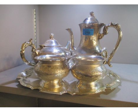 A silver plated four piece teaset and a tray 