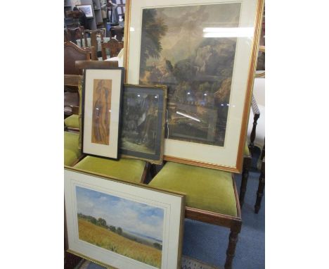 Three prints, together with a nude sketch in pen and ink 