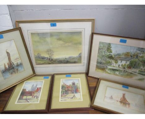 A small quantity of miscellaneous watercolours to include a framed and glazed watercolour depicting a cottage K Cotton and Pe