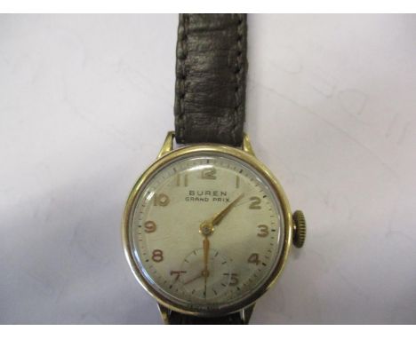 A vintage Buren Grand Prix gents wristwatch on brown leather strap 