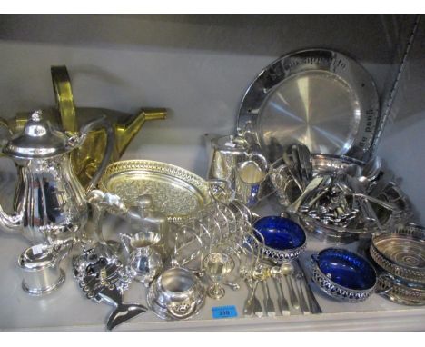 A quantity of silver plate and mixed metalware to include a pair of wine coasters 