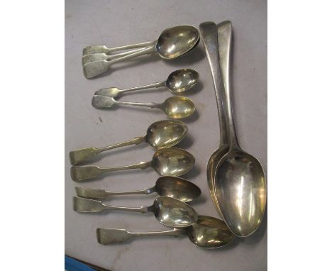 Two Georgian silver table spoons, together with mixed silver teaspoons, 319.j8g 