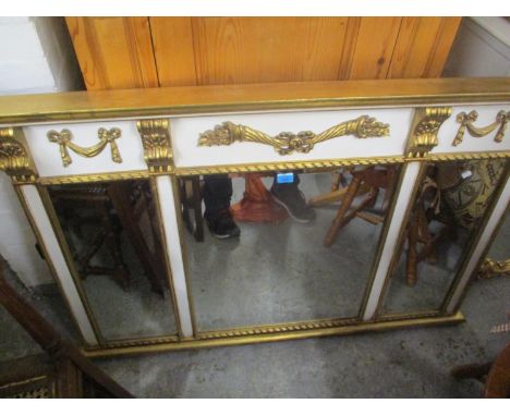 A modern Adams style overmantle wall mirror having gilt highlights and white painted frame, 35 1/2"h x 54"w 