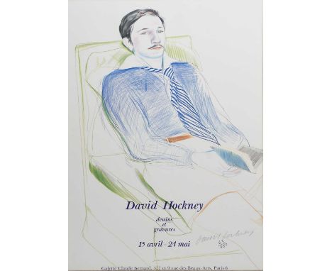 David Hockney OM CH RA (born 1937)Jacques de Bascher de Beaumarchais, 1973an exhibition poster, lithograph in colours, mounte