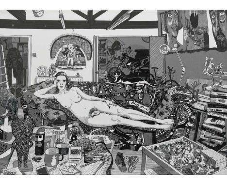 Sir Grayson Perry (born 1960)Reclining Artistprint on linen, framedunsigned67 x 49cm. image  