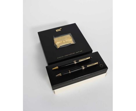 A Mont Blanc 163 Classique rollerball, in fitted presentation box, with fibretip refill, a Mont Blanc ballpen and a Mont Blan