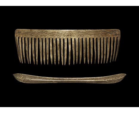 19th-20th century AD. A mixed group of silver hair accessories comprising: a slightly curved comb or hair-slide with coarse t