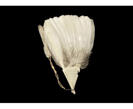 19th-early 20th century AD. A fan of goose(?) feathers attached to flat bone plates with openwork detailing, hand-painted spr