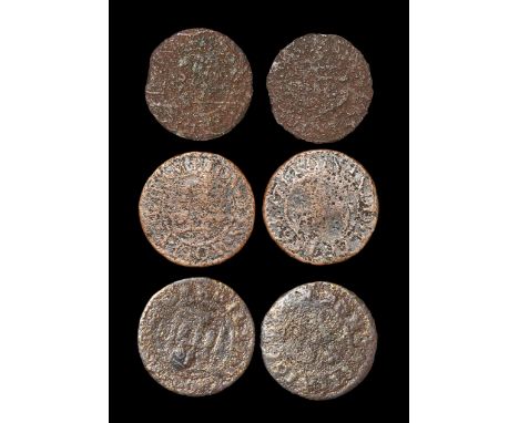 17th century AD. Group comprising: Staffordshire, Wolverhampton, halfpenny (Ferdinand Lee, 1664); Yorkshire, Doncaster, halfp
