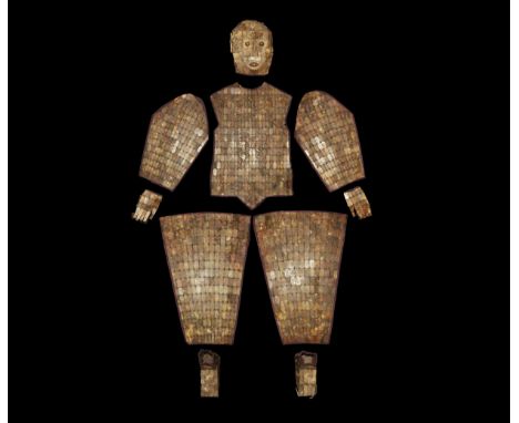 206 BC - 220 AD. An undated Han Dynasty style life-size 'museum' display burial suit composed from 'jade' tiles (probably bow