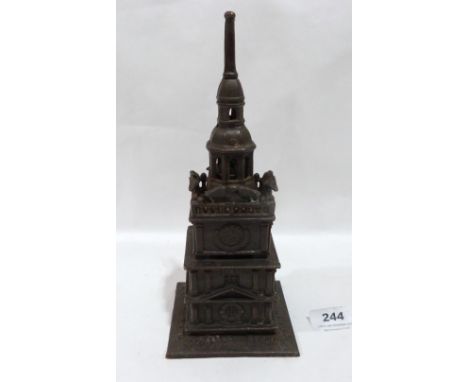 A cast metal 'Tower Bank' architectural moneybank. 9½' high