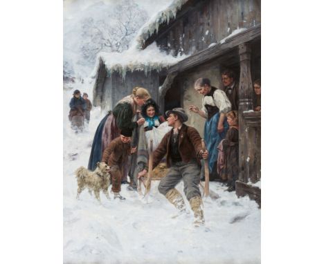 Hans Bachmann, Auf dem Weg zur TaufeÖl auf Leinwand. 96 x 73 cm.Signiert Mitte rechts: Hans Bachmann.ProvenienzDeutsche Priva