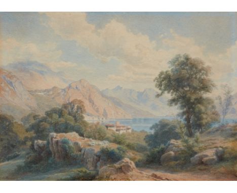 Carl Maria Nicolaus Hummel, Blick auf die Villa Carlotta am Comer SeeAquarell. 23,2 x 32,2 cm.Signiert und datiert unten link