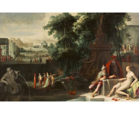 Karel van Mander, Susanna und die beiden AltenÖl auf Leinwand (doubliert). 77 x 122 cm.Monogrammiert und datiert unten links: