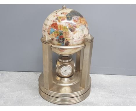 Revolving time piece, with 4 faces includes 2 watch faces, thermometer, barometer and above minature gemstone globe