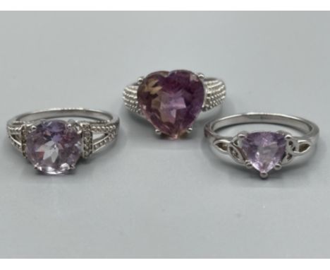 3 x silver 925 and amethyst rings 14.8g