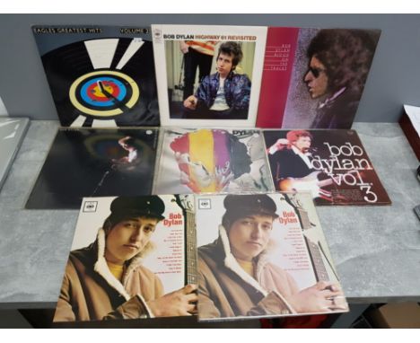 8 LP records includes 7 by Bob Dylan plus 1 Eagles greatest hits, all with original sleeves