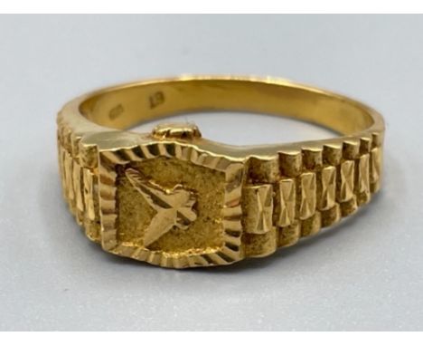 22ct gold Rolex style watch ring. Size T1/2 5.5G