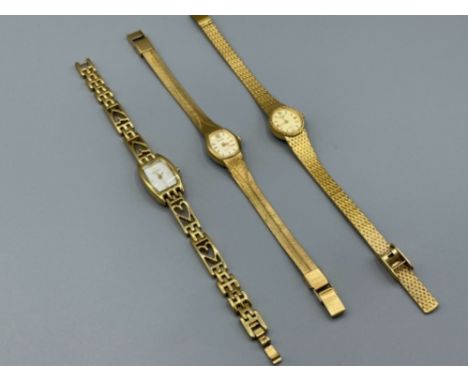 3 x ladies gold plated wristwatches. Rotary, Accurist and Sekonda