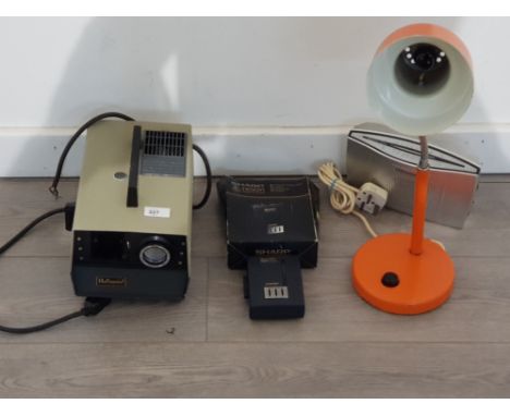 Four mixed items to include vintage orange table lamp ,halinamat projector  and a feguson radio along with a sharp stereo cas