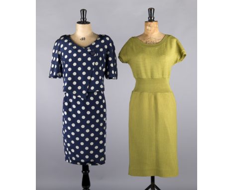 A Nippon Boutique blue and white spotted silk blouse and skirt, an olive green dress by Thocolette, a black and white shirt w