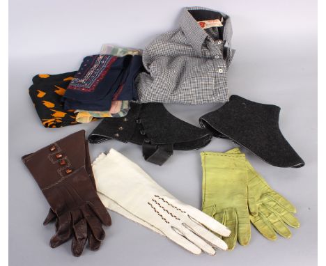 A dog-tooth check black and white blouse by Mary Quant for Viyella; together with designer scarves, three pairs of leather gl