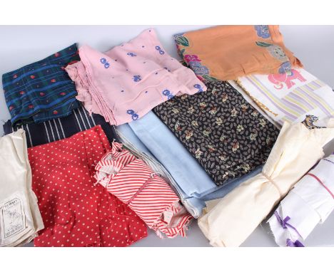 A collection of textiles, including: 1930s fine printed cotton, lining fabrics, 1970s nursery fabric, off-cuts, remnants and 