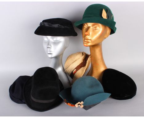 Twelve ladies hats, including: a 1930s blue felt hat by Webflex, a 'Peggy, Holiday Hood' hat with original label, a 1930s dar