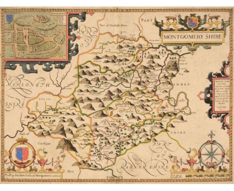 * Wales. Speed (John), Montgomery Shire, John Sudbury &amp; George Humble, 1st edition [1611], hand-coloured engraved map, in