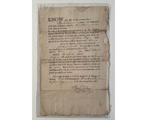 * Guernsey documents. A group of 6 manuscript documents relating to Guernsey, c. 1803-11, one a pre-printed document complete