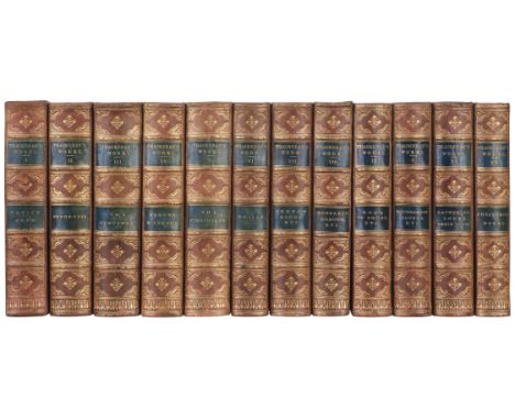 Thackeray (William Makepeace). Works, 12 volumes, London: Smith, Elder &amp; Co., 1874, half titles, wood-engraved frontispie