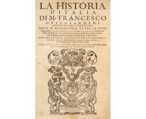 Guiccardini (Lodovico). La Historia d'Italia... , Venice: Gabriele Giolito de Ferrari, 1569, [1568], large printer's woodcut 