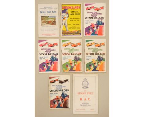 Brooklands Automobile Racing Club. Official Race Card, 7 original printed programmes, Easter Monday for April 1928, 1930, 193