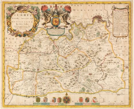 Surrey. Seller (John), Surrey actually Survey'd and Delineated, Philip Lea, circa 1690, hand-coloured reticulated map, engrav