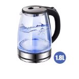 1.8L Electric Glass Kettle With LED Light – Fast Boil, Auto Shut-Off, Anti-Dry Protection