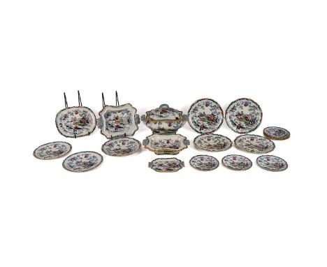Ashworth Brothers of Hanley part dinner set in&nbsp; polychrome chinoiserie pattern of houses and gardens in a lakeside lands
