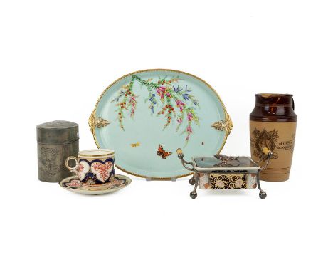 Assorted table ware, to include a fine possibly Minton ceramic tray, decorated with cottage flowers and butterflies (early st