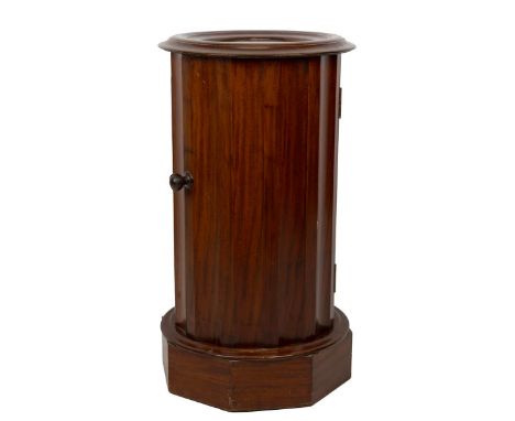 Cylindrical pot / bedside cabinet, mid-19th Century. Mahogany with fluted column, white marble inset top, door opens to revea
