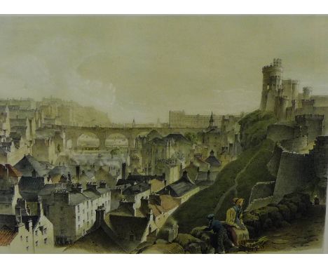 'North Bridge, Edinburgh' Coloured engraved print,  in a glazed and gilt wood frame, 42 x 33cm