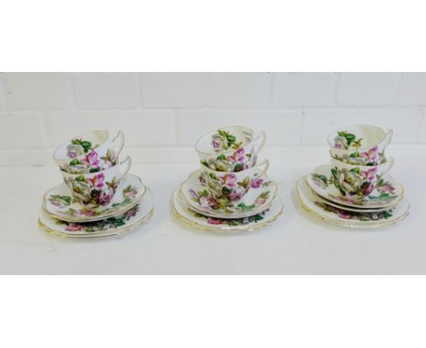 A Rosina 'Rose' patterned china teaset, comprising six cups, six saucers, six side plates, (18) 