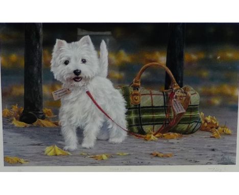 Ticket to Ride Limited edition coloured print of a 'Highland Terrier' numbered 34/395, signed indistinctly, in a glazed gilt 