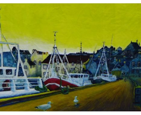 Hildegunn Barstad  'A Taste of Shetland' Mixed media,  signed and dated '01, in a glazed frame, 85 x 65cm
